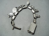 Native American Rare Vintage Carlos Eagle Turquoise Sterling Silver Charm Bracelet-Nativo Arts