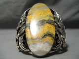 Best Navajo Bumble Bee Stone Sterling Silver Leaves Bracelet Native American-Nativo Arts