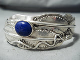 Native American One Of The Most Unique Ben Begaye Lapis Feather Sterling Silver Bangle Bracelet-Nativo Arts