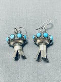 Rare Signed Native American Navajo Turquoise Sterling Silver Squash Blossom Earrings-Nativo Arts