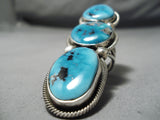One Of Biggest Craziest Native American Navajo Carico Lake Turquoise Sterling Silver Ring-Nativo Arts
