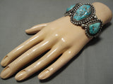 Native American One Of The Best Vintage Ingot Persin Turquoise Hand Tooled Bracelet Old-Nativo Arts