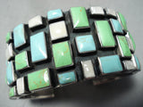 Heavy Huge Vintage Native American Navajo Turquoise Gaspeite Sterling Silver Bracelet-Nativo Arts