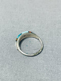 Native American Impressive Zuni Inlay Turquoise Jet Coral Mother Of Pearl Sterling Silver Ring-Nativo Arts