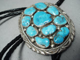 Chunky Vintage Navajo Morenci Turquoise Sterling Silver Bolo Native American-Nativo Arts