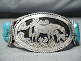 Phenomenal Vintage Native American Navajo Kingman Turquoise Sterling Silver Horses Bracelet-Nativo Arts