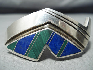Authentic Vintage Native American Navajo Ray Tracey Lapis Sterling Silver Bracelet-Nativo Arts