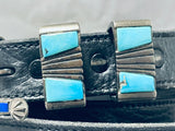 One Of The Best Vintage Native American Turquoise Sterling Silver Inlay Belt-Nativo Arts