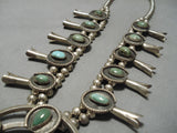 Heavy Vintage Native American Navajo Royston Turquoise Sterling Silver Squash Blossom Necklace-Nativo Arts