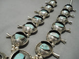One Of Biggest Vintage Native American Navajo Turquoise Sterling Silver Squash Blossom Necklace-Nativo Arts