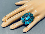 Beautiful Vintage Native American Navajo Blue Gem Cluster Sterling Silver Enormous Ring-Nativo Arts