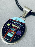 Very Intricate Native American Navajo Space Kachina Turquoise Sterling Silver Necklace-Nativo Arts