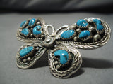 Marvelous Zuni Native American Deepset Turquoise Sterling Silver Butterfly Ring-Nativo Arts