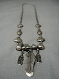 Stunning Glen Sandoval Vintage Native American Navajo Feather Sterling Silver Necklace-Nativo Arts