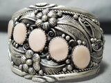 Best Vintage Native American Navajo Pink Shell Leaf Sterling Silver Bracelet-Nativo Arts