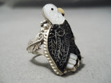Detailed Intricate!! Zuni Native American Sterling Silver Beald Eagle Ring-Nativo Arts