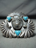 Incredible Native American Navajo Sleeping Beauty Turquoise Sterling Silver Buffalo Ring-Nativo Arts