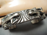 Detailed Heavy Vintage Native American Navajo Lizard Sterling Silver Bracelet-Nativo Arts