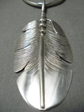 Intricate Detailed Hand Carved Feather Master Native American Navajo Sterling Silver Necklace-Nativo Arts