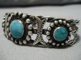Museum Quality! Vintage Native American Navajo 1900's Fox Turquoise Sterling Silver Bracelet-Nativo Arts