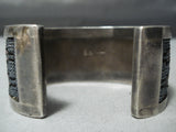 Thick Heavy Detailed Vintage Native American Navajo Hand Beaded Sterling Silver Bracelet-Nativo Arts
