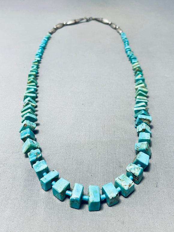 Extremely Valuable Cubed Turquoise Vintage Kewa Sterling Silver Necklace-Nativo Arts