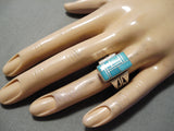 Native American Stunning Vintage Huge Inlay Turquoise Sterling Silver Channel Ring-Nativo Arts