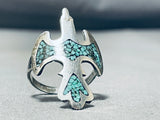 Towering Vintage Native American Navajo Sacred Bird Turquoise Sterling Silver Ring-Nativo Arts