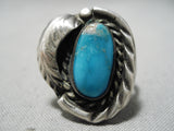 Outstanding Vintage Native American Navajo Old Kingman Turquoise Sterling Silver Ring-Nativo Arts
