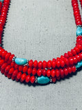 Singer Coral Native American Navajo Turquoise Sterling Silver Tube Necklace-Nativo Arts