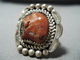 Signed Tso Family Chunk Coraltremendous Native American Navajo Coral Sterling Silver Ring-Nativo Arts