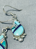 Exquisite Vintage Native American Navajo Turquoise Sterling Silver Earrings Signed-Nativo Arts