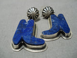 Unique Vintage Navajo Lapis Cowboy Sterling Silver Native American Earrings-Nativo Arts