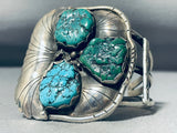 Mens Vintage Native American Navajo Museum Quality Turquoise Sterling Silver Bracelet-Nativo Arts