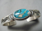 Eye-catching Vintage Native American Navajo Pilot Mountain Turquoise Sterling Silver Bracelet Old-Nativo Arts