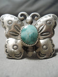 Marvelous Vintage Native American Navajo Pilot Mountain Turquoise Sterling Silver Butterfly Ring-Nativo Arts