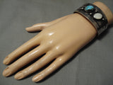 Fabulous Domed Bisbsee Turquoise Vintage Native American Navajo Pearl Sterling Silver Bracelet-Nativo Arts