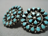 Wonderful Vintage Native American Zuni American Blue Gem Turquoise Sterling Silver Earrings-Nativo Arts