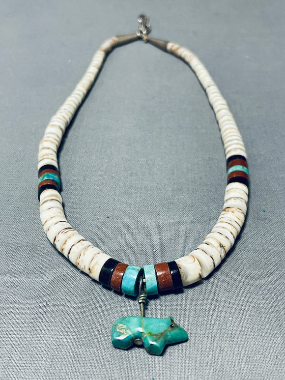 Native American Bear Fetish Hand Carved Vintage Navajo Sterling Silver Necklace-Nativo Arts