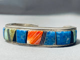 Signed And Intricate Vintage Native American Navajo Turquoise Lapis Sterling Silver Bracelet-Nativo Arts