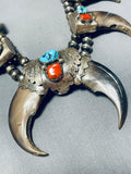 Important Vintage Native American Navajo Turquoise Sterling Silver Squash Blossom Necklace-Nativo Arts