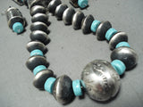 Long Tubule Rare Native American Navajo Turquoise Signed Sterling Silver Necklace-Nativo Arts