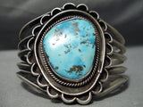 Heavy Vintage Native American Navajo Rare Turquoise Sterling Silver Bracelet Old-Nativo Arts