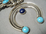 Museum Vintage Native American Navajo Turquoise Lapis Sterling Silver Squash Blossom Necklace-Nativo Arts