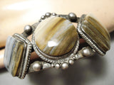 One Of Best Early 1900's Vintage Native American Navajo Ingot Silver Petrified Wood Bracelet-Nativo Arts