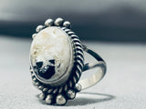 Fabulous Native American Navajo White Buffalo Turquoise Sterling Silver Ring-Nativo Arts