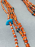 One Of Most Unique Vintage Native American Navajo Round Coral Turquoise Sterling Silver Necklace-Nativo Arts