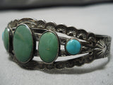 Earlier 1900's Vintage Native American Navajo Domed Cerrillos Turquoise Sterling Silver Bracelet-Nativo Arts