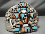 One Of Biggest Best Vintage Native American Navajo Turquoise Kachina Sterling Silver Bracelet-Nativo Arts