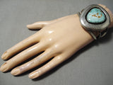 Fat Teardrop Vintage Native American Navajo Carico Lake Turquoise Sterling Silver Bracelet-Nativo Arts